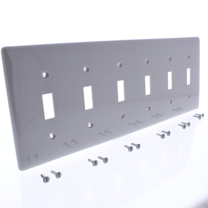 Hubbell NP6GY Gray Unbreakable 6-Gang Toggle Switch Covers Nylon Wallplate 10pcs