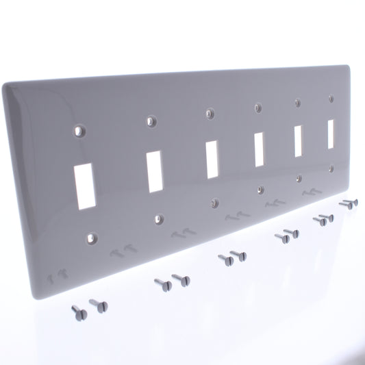 Hubbell NP6GY Gray Unbreakable 6-Gang Toggle Switch Covers Nylon Wallplate 10pcs