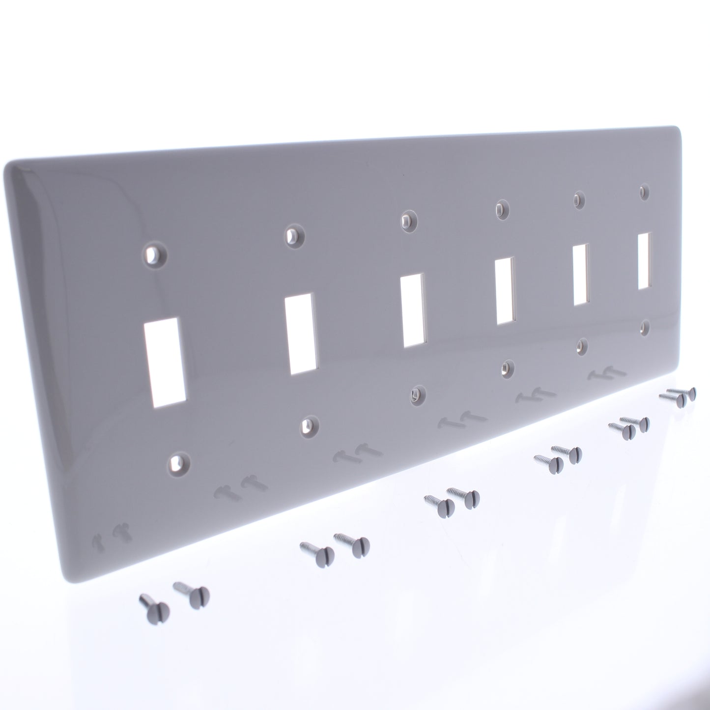 Hubbell NP6GY Gray 6-Gang Toggle Switch Unbreakable Nylon Standard Wallplate