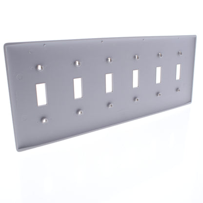 Hubbell NP6GY Gray 6-Gang Toggle Switch Unbreakable Nylon Standard Wallplate