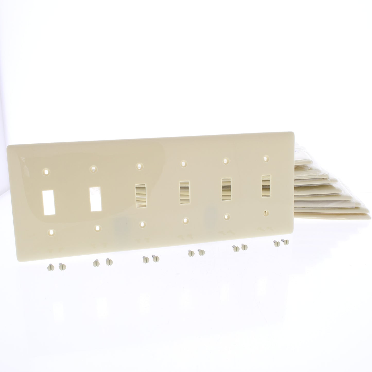 Hubbell NP6I Ivory Unbreakable 6-Gang Toggle Switch Cover Nylon Wallplates 10pcs