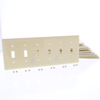 Hubbell NP6I Ivory Unbreakable 6-Gang Toggle Switch Cover Nylon Wallplates 10pcs
