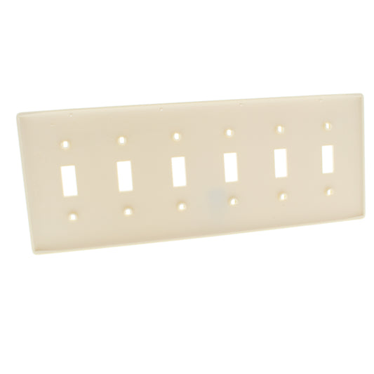 Hubbell NP6I Ivory 6-Gang Toggle Switch Unbreakable Nylon Standard Wallplate