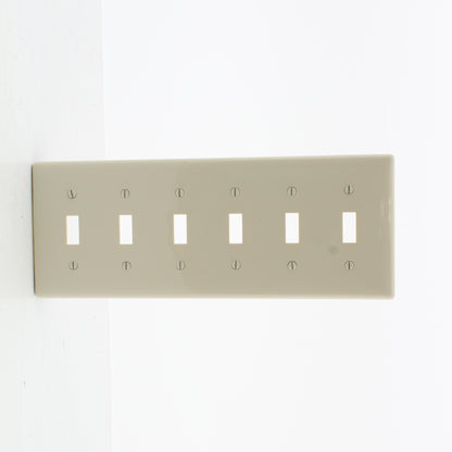 Hubbell NP6LA Light Almond 6-Gang Toggle Unbreakable Standard Wallplate Cover