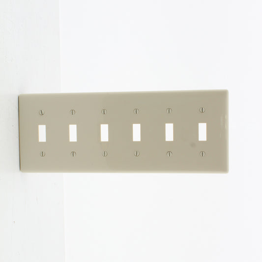 Hubbell NP6LA Light Almond 6-Gang Toggle Unbreakable Standard Wallplate Cover