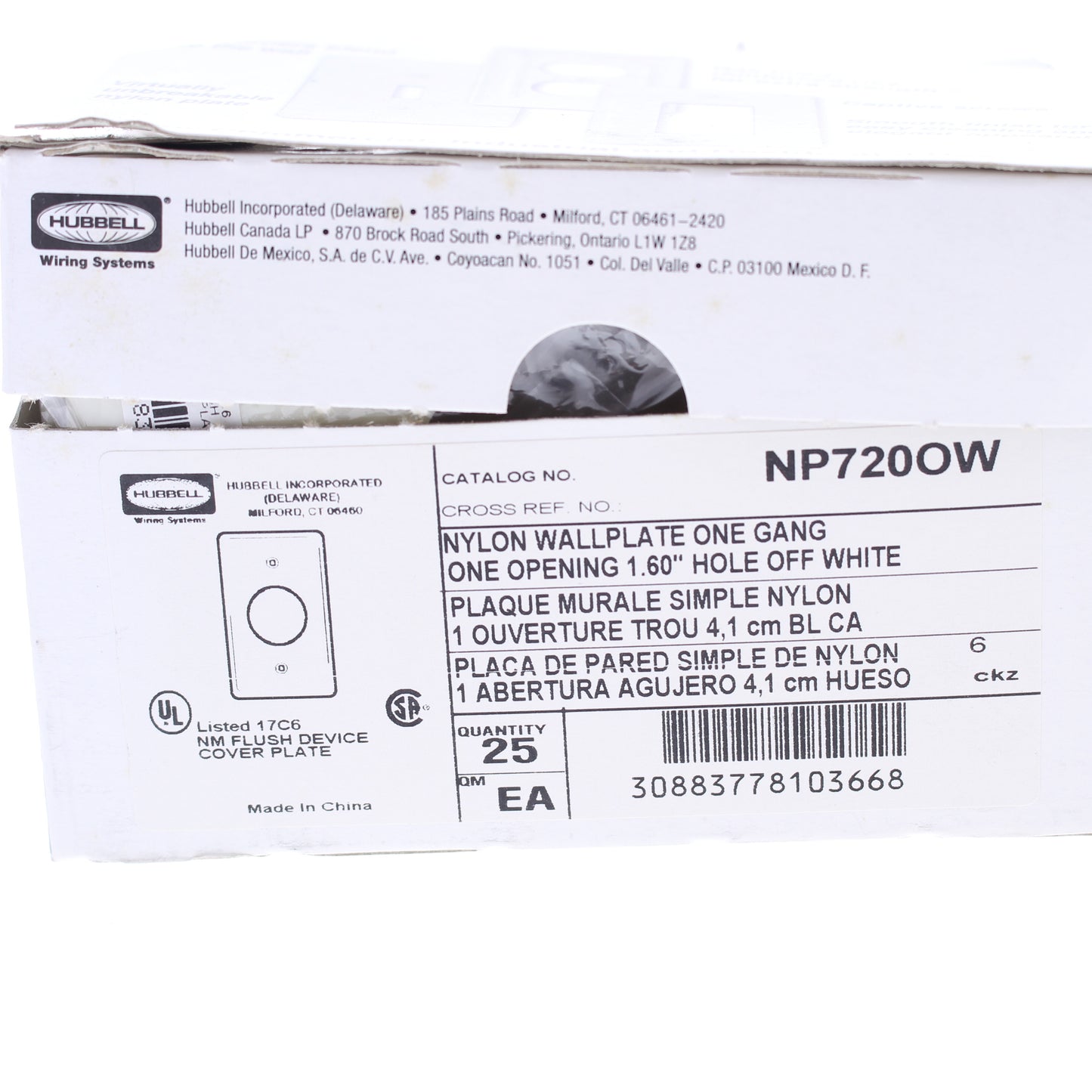 Hubbell NP720W 1-Gang Office White Nylon Locking 1.60" Outlet Covers 25-Pack