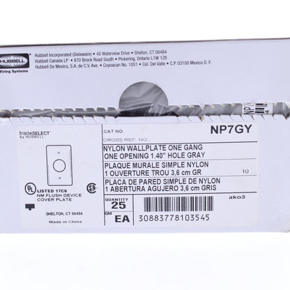 Hubbell NP7GY Gray 1-Gang 1.406" Outlet Unbreakable Nylon Wallplate Cover 25pcs