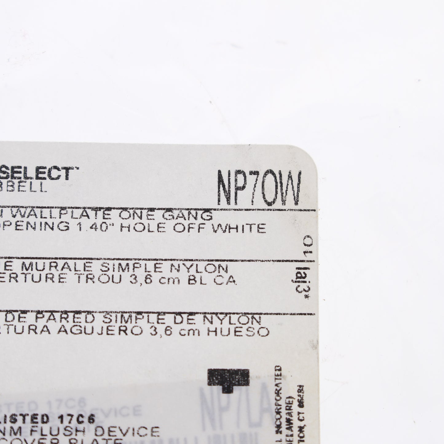 Hubbell NP7OW Office White 1-Gang 1.406" Outlet Unbreakable Wallplate Cover 2pc
