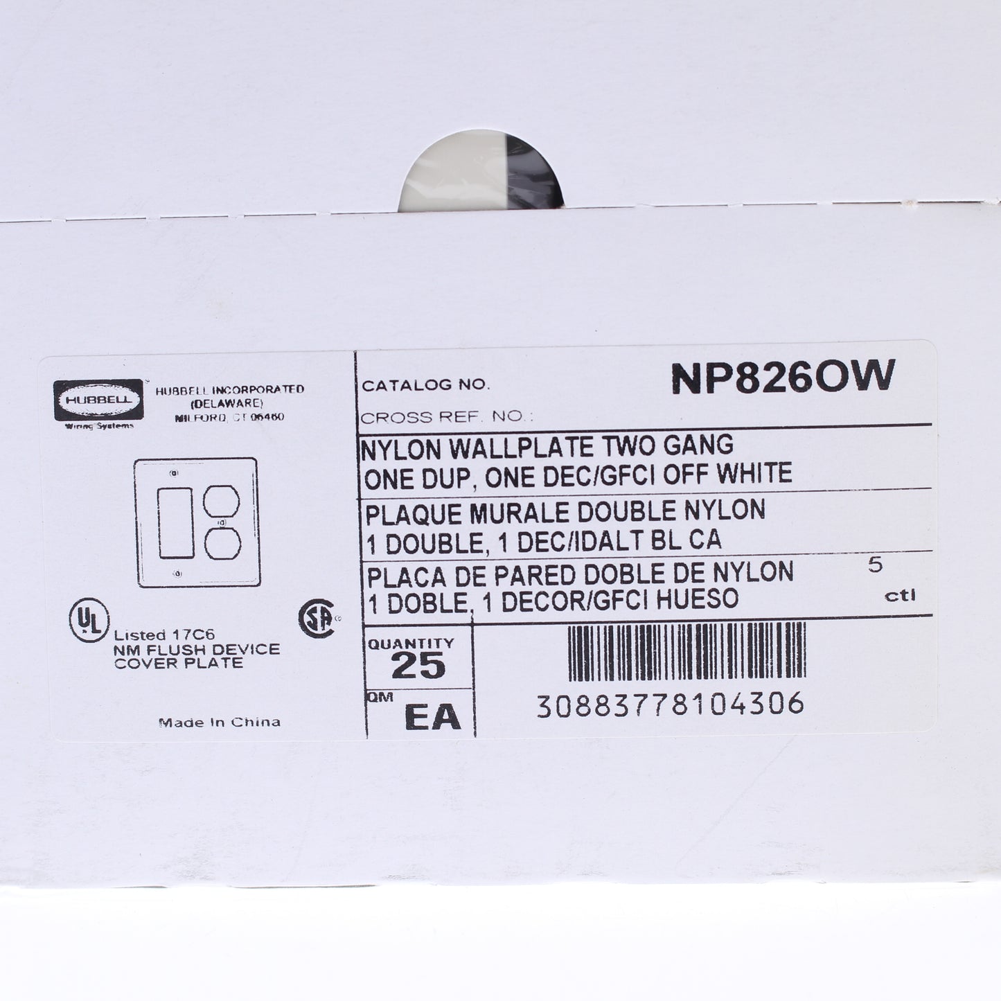 Hubbell NP826OW Office White 2-Gang Duplex Decorator Unbreakable Wallplate 25pcs