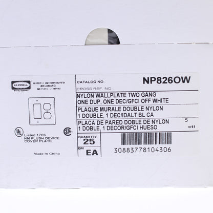 Hubbell NP826OW Office White 2-Gang Duplex Decorator Unbreakable Wallplate 25pcs