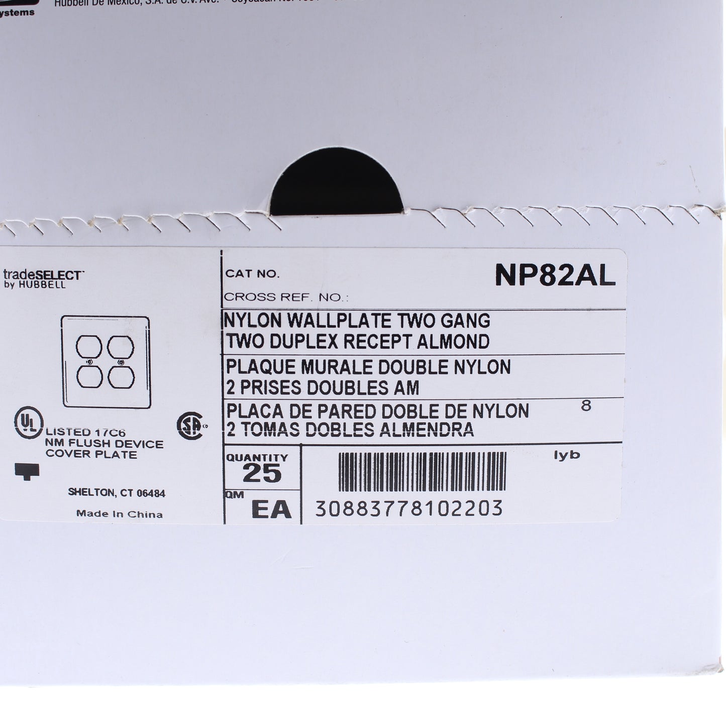 Hubbell NP82AL Almond 2-Gang Duplex Outlet Unbreakable Nylon Wallplates 25pcs