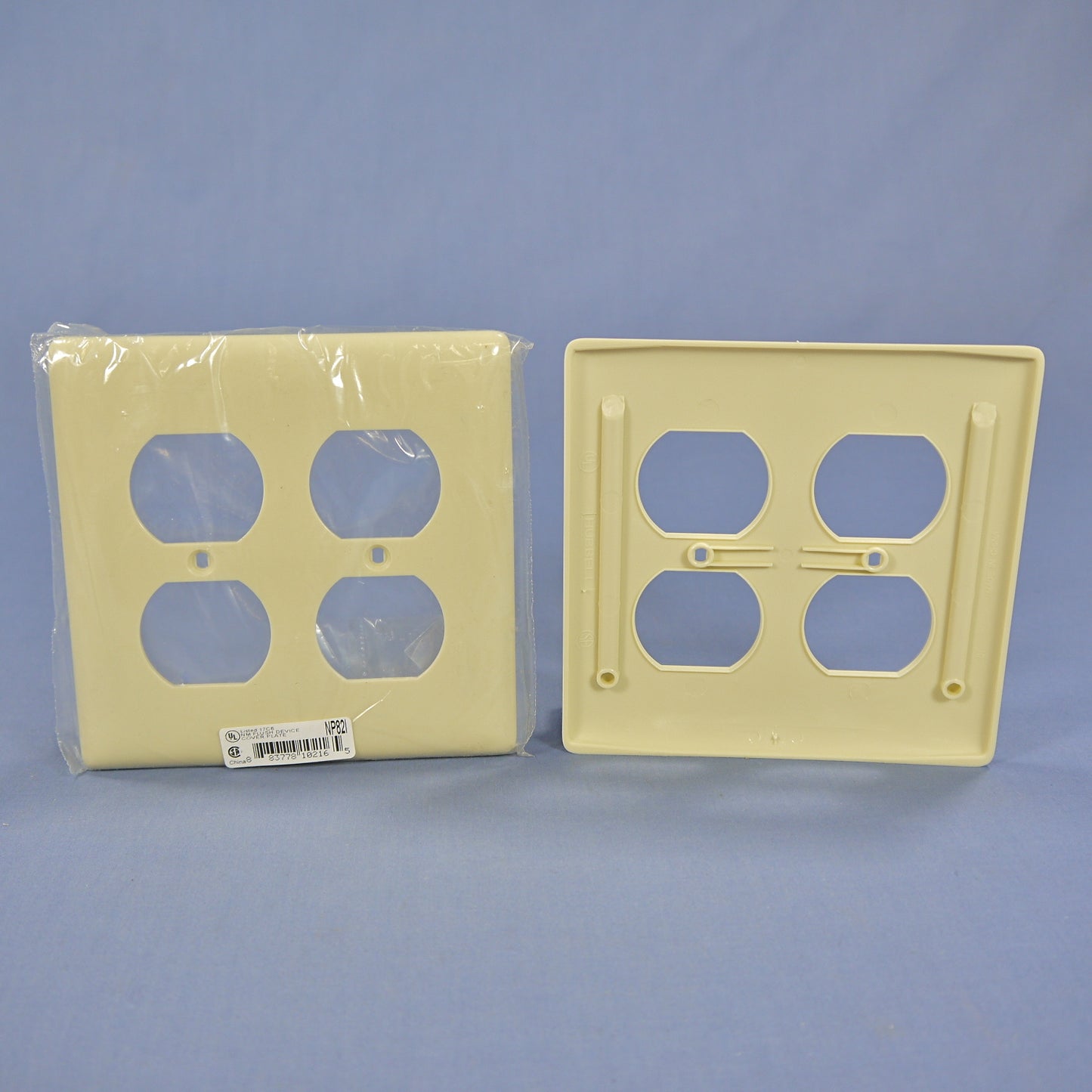 Hubbell NP82I Ivory 2-Gang Duplex Outlet Unbreakable Standard Wallplates 2pcs