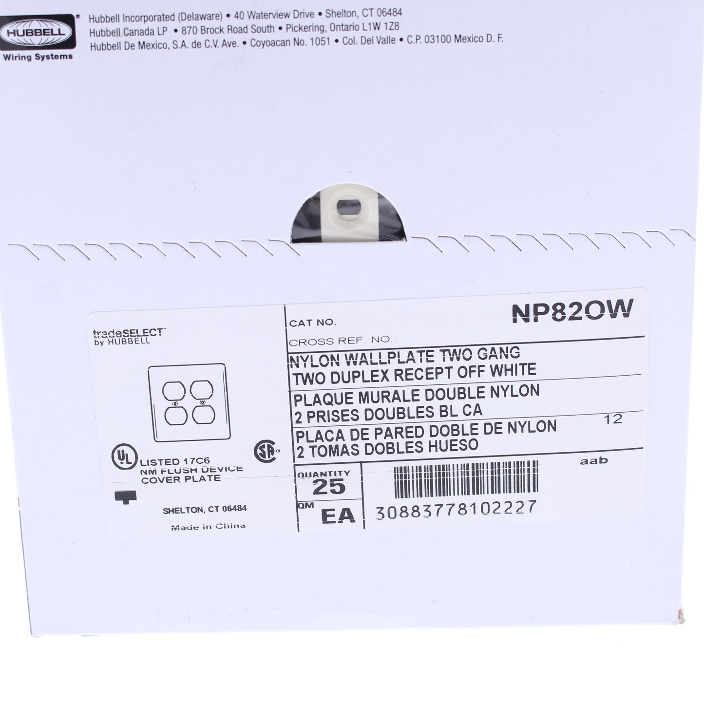 Hubbell NP82OW Office White 2-Gang Duplex Outlet Unbreakable Wallplates 25pcs