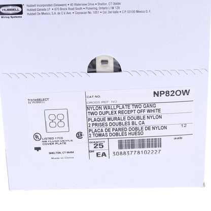 Hubbell NP82OW Office White 2-Gang Duplex Outlet Unbreakable Wallplates 25pcs