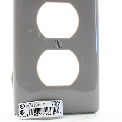 Hubbell NP8GY Gray 1-Gang Duplex Outlet Unbreakable Nylon Standard Wallplate