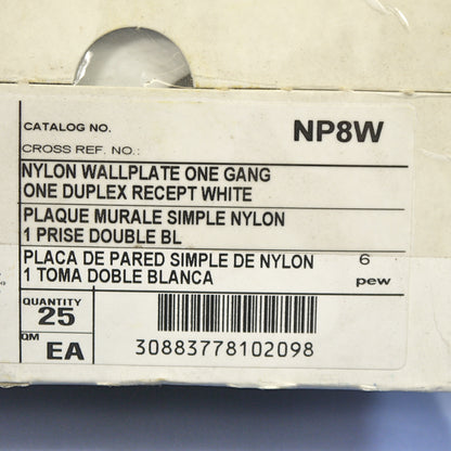 Hubbell NP8W White Unbreakable Receptacle Wallplates Duplex Outlet Cover 25pk