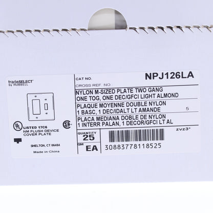 Hubbell NPJ126LA Lt Almond 2-Gang GFCI Toggle Unbreakable Wallplate Covers 25pk