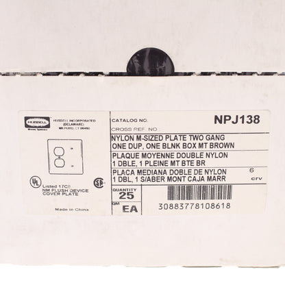 Hubbell NPJ138 2-Gang Brown Blank Covers Outlet Mid-size Nylon Wallplate 25-Pack
