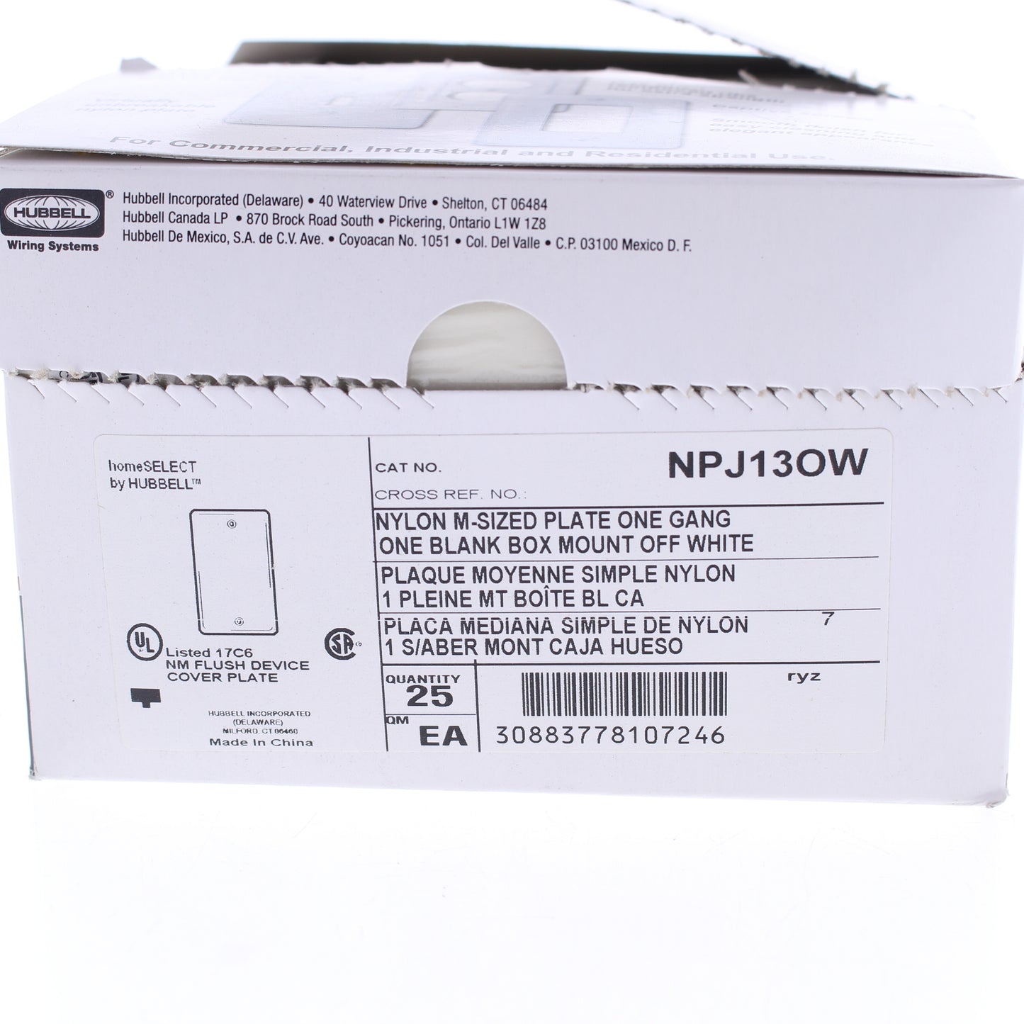 Hubbell NPJ13OW Office White 1-Gang Blank Nylon Mid-Size Covers Box Mount 25pcs