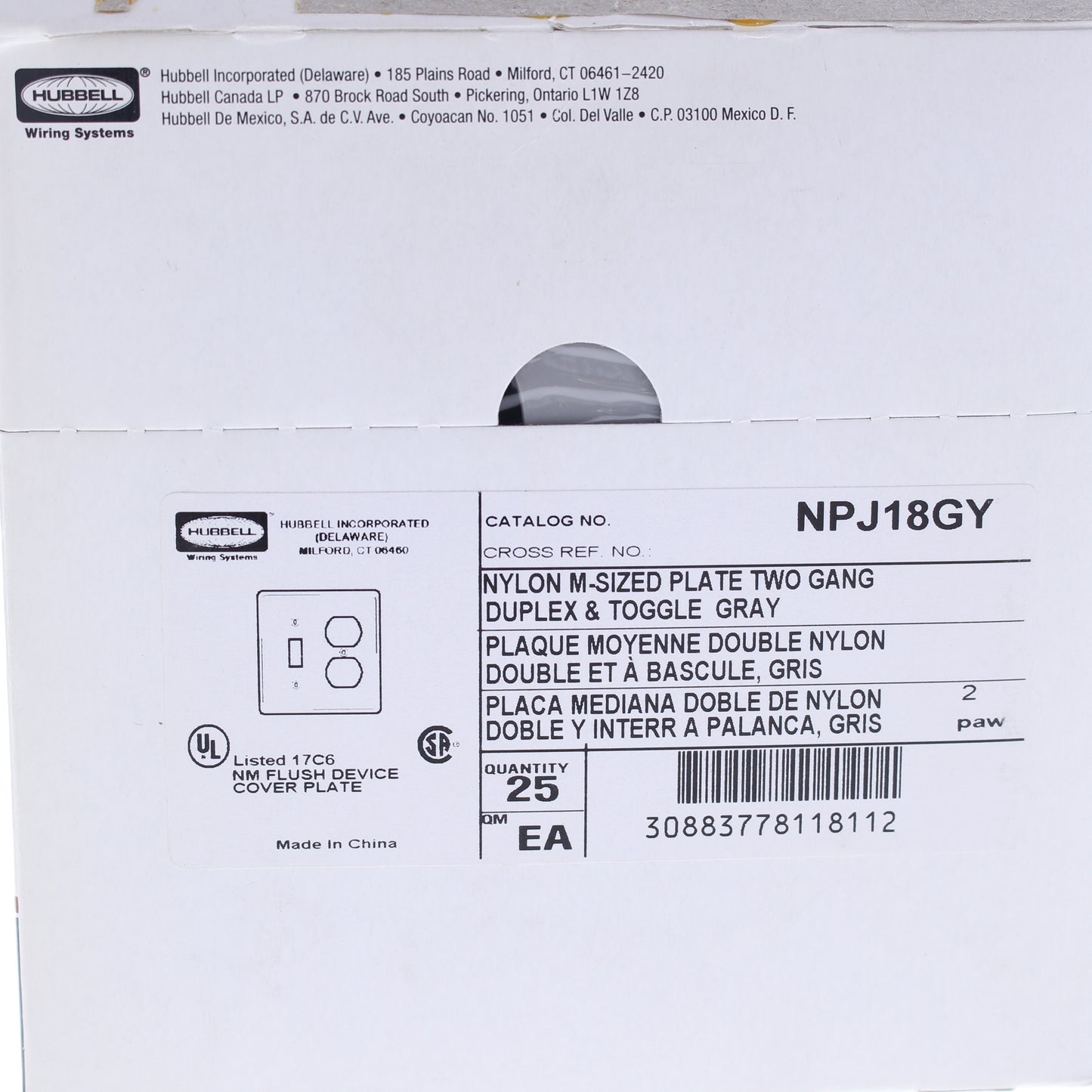 Hubbell NPJ18GY 2-Gang Gray MidSize Switch Duplex Outlet Nylon Wallplate 25-Pack