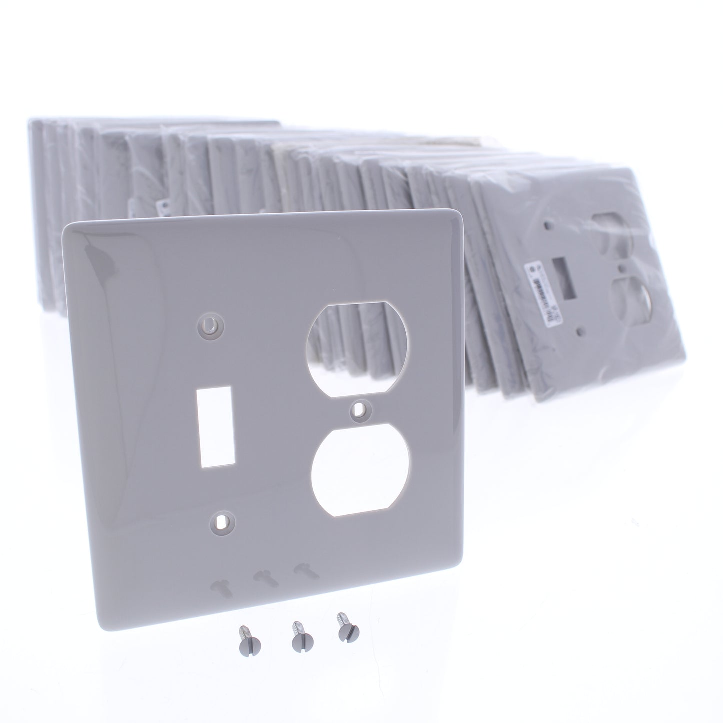 Hubbell NPJ18GY 2-Gang Gray MidSize Switch Duplex Outlet Nylon Wallplate 25-Pack