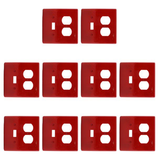 Hubbell NPJ18R Red Mid-Size Switch Plate Cover Outlet Nylon Wallplates 10-Pack