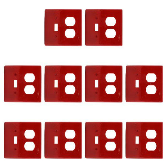 Hubbell NPJ18R Red Mid-Size Switch Plate Cover Outlet Nylon Wallplates 10-Pack