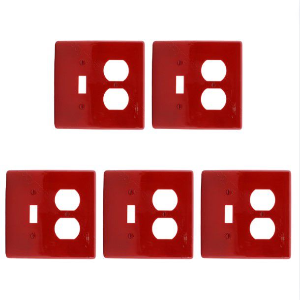 Hubbell NPJ18R Red 2-Gang Toggle Duplex Unbreakable Mid-Size Wallplate Cover 5pc