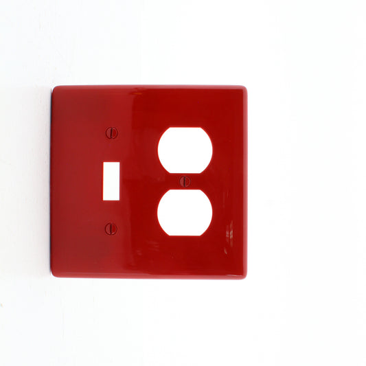 Hubbell NPJ18R Red 2-Gang Toggle Duplex Outlet Unbreakable Mid-Size Wallplate