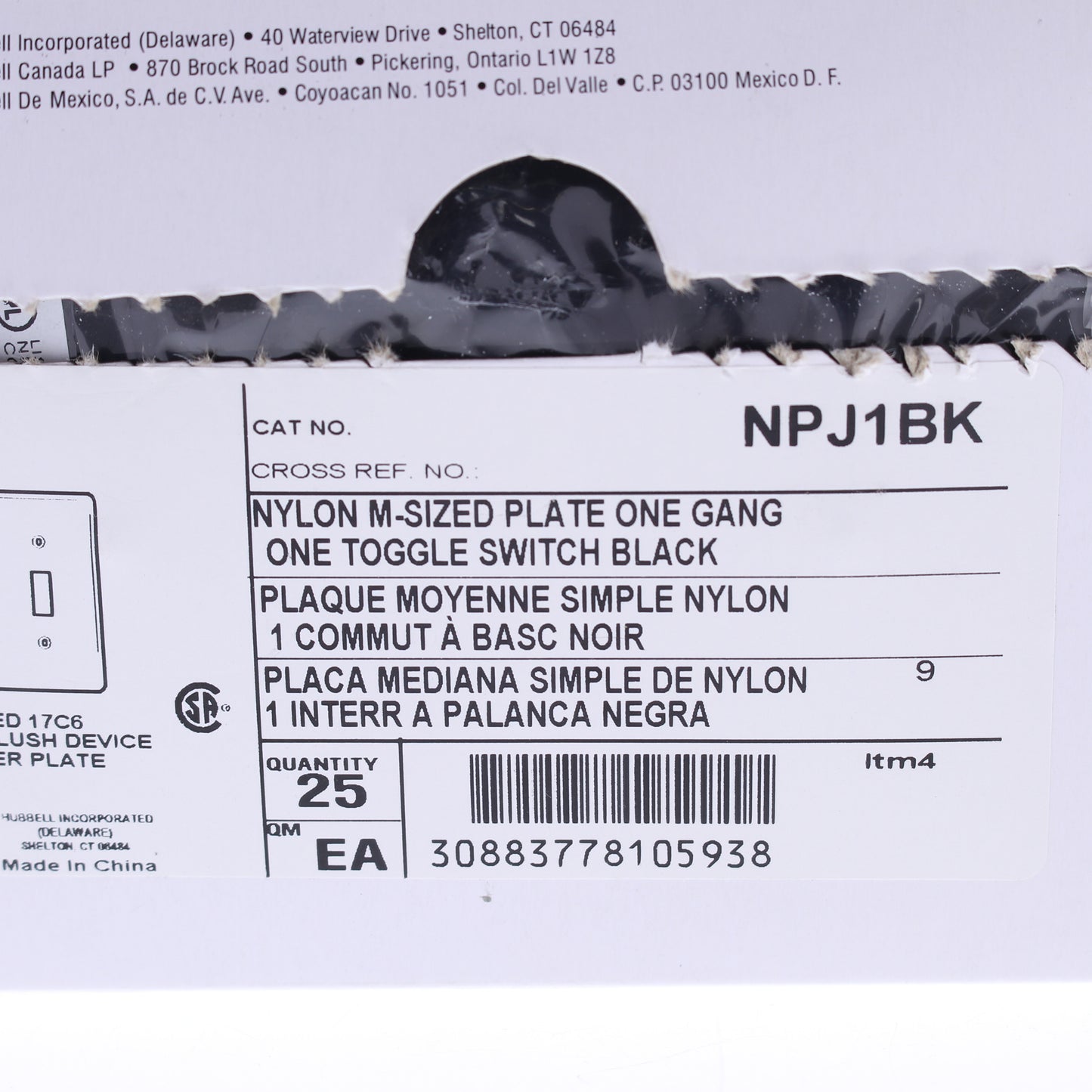 Hubbell NPJ1BK Black 1-Gang Toggle Unbreakable Mid-Size Wallplate Cover 25pcs