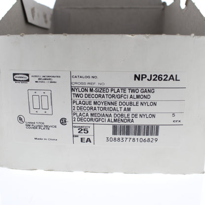 Hubbell NPJ262AL Almond 2-Gang Nylon Decorator MidSize Wallplates Cover 25-Pack