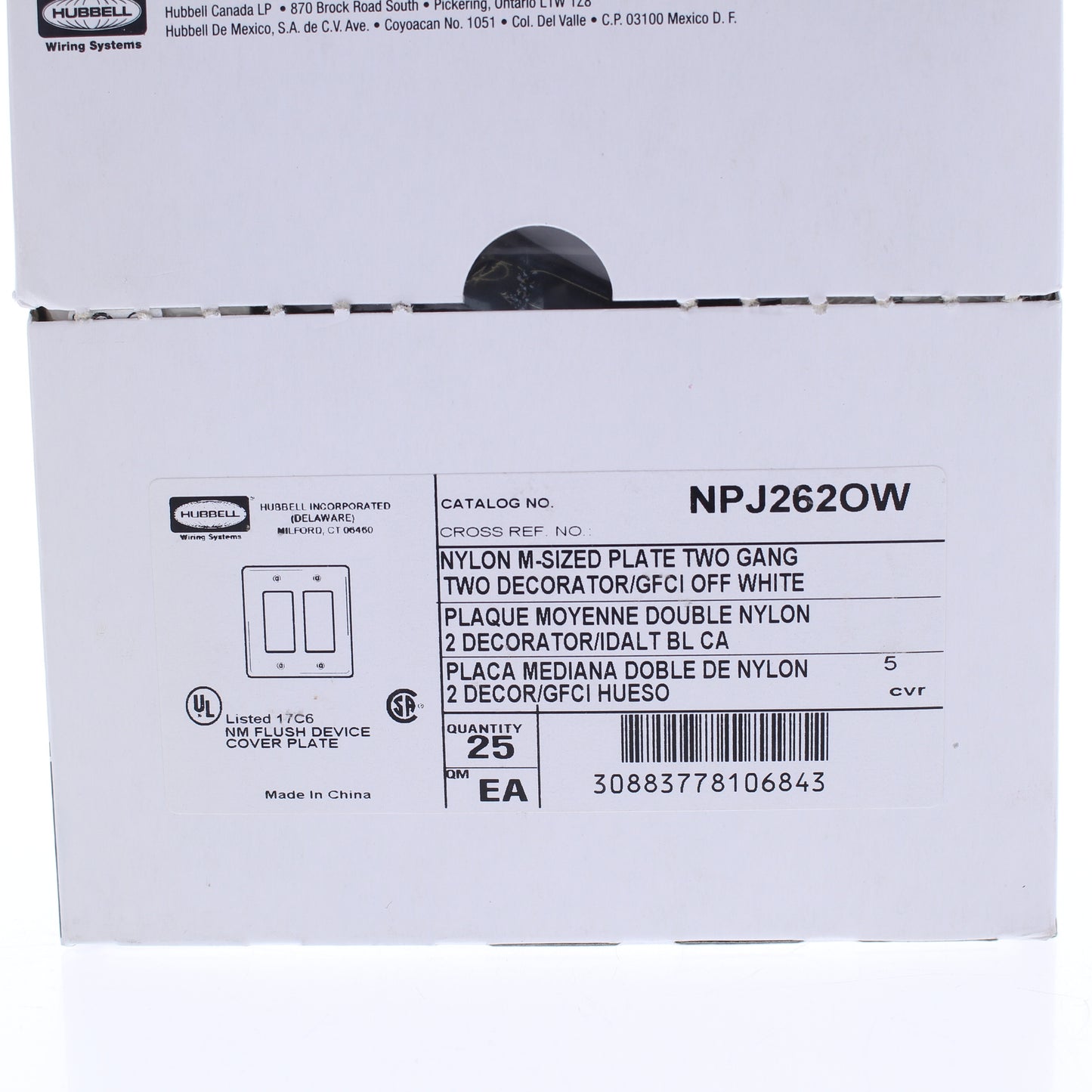 Hubbell NPJ262W Office White 2-Gang Nylon Decorator/Gfci MidSize Wallplate 25pcs