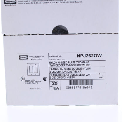 Hubbell NPJ262W Office White 2-Gang Nylon Decorator/Gfci MidSize Wallplate 25pcs