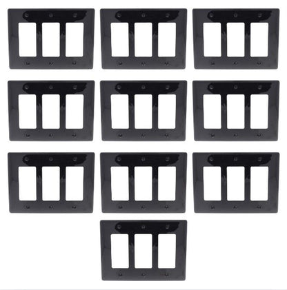Hubbell NPJ263BK Black 3-Gang Decorator Unbreakable Midsize Wallplate Cover 10pc