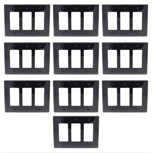 Hubbell NPJ263BK Black 3-Gang Decorator Unbreakable Midsize Wallplate Cover 10pc