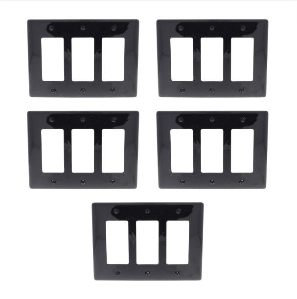 Hubbell NPJ263BK Black 3-Gang Decorator Unbreakable Mid-Size Wallplate Cover 5pc