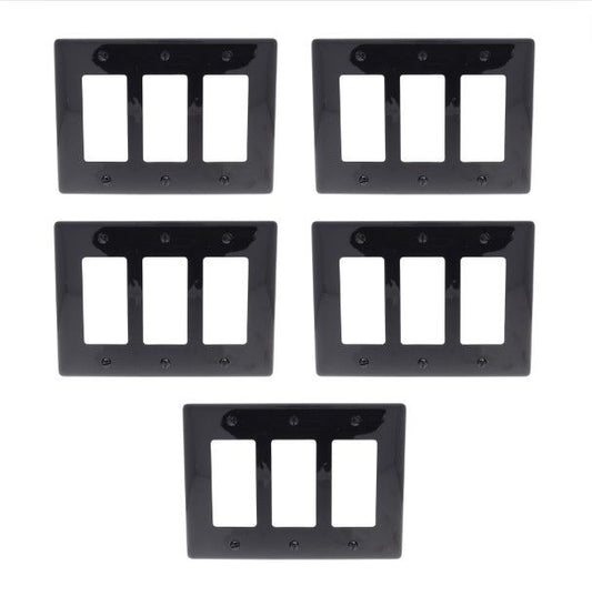 Hubbell NPJ263BK Black 3-Gang Decorator Unbreakable Mid-Size Wallplate Cover 5pc