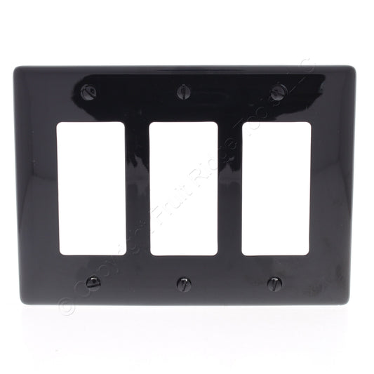 Hubbell NPJ263BK Black 3-Gang Decorator Unbreakable Mid-Size Wallplate Cover 5pc