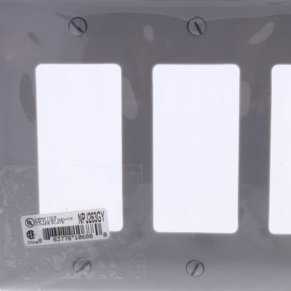 Hubbell NPJ263GY Gray 3-Gang Decorator GFCI Unbreakable Mid-Size Wallplate Cover