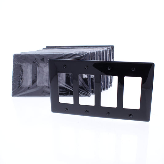 Hubbell NPJ264BK Black 4-Gang Decorator Unbreakable Midsize Wallplate Cover 10pc