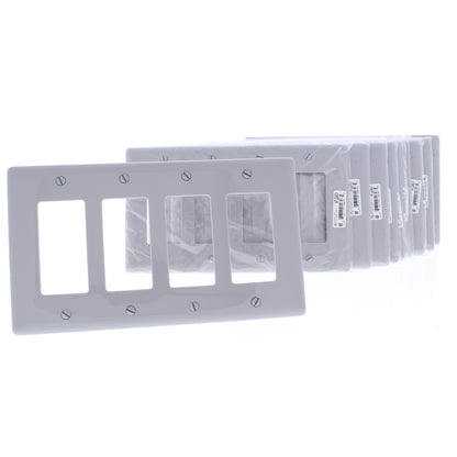 Hubbell NPJ264GY Gray 4-Gang Decorator Unbreakable Mid-Size Wallplate Cover 10pc