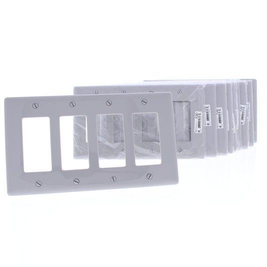 Hubbell NPJ264GY Gray 4-Gang Decorator Unbreakable Mid-Size Wallplate Cover 10pc