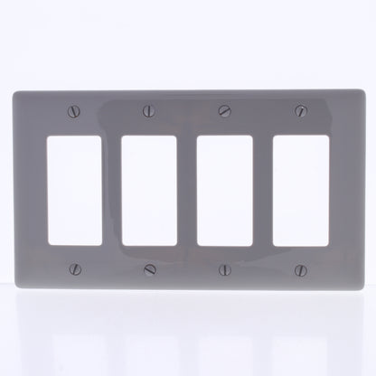 Hubbell NPJ264GY Gray 4-Gang Decorator GFCI Unbreakable Mid-Size Wallplate Cover