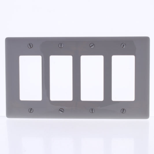 Hubbell NPJ264GY Gray 4-Gang Decorator GFCI Unbreakable Mid-Size Wallplate Cover