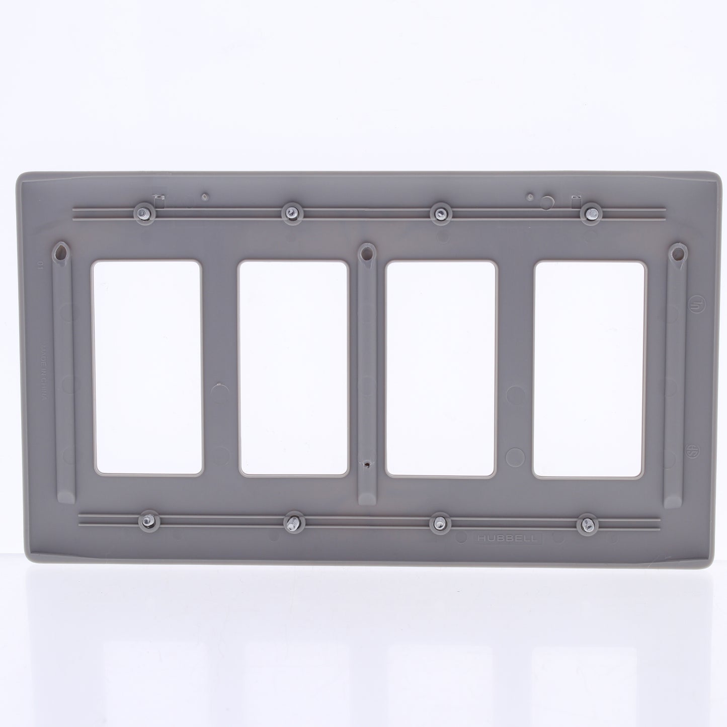 Hubbell NPJ264GY Gray 4-Gang Decorator GFCI Unbreakable Mid-Size Wallplate Cover