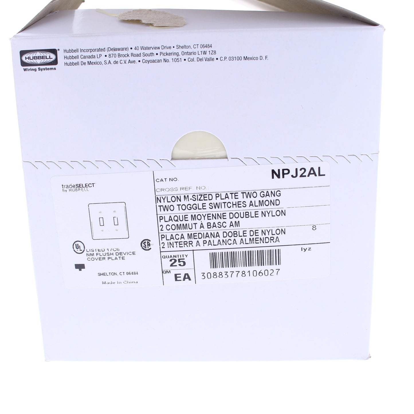 Hubbell NPJ2AL Almond 2-Gang MidSize Toggle Switch Cover Nylon Wallplates 25pcs