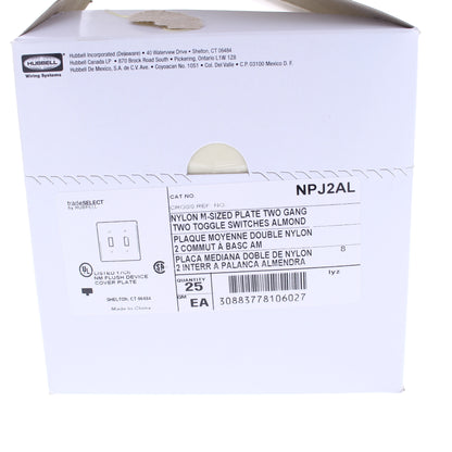 Hubbell NPJ2AL Almond 2-Gang MidSize Toggle Switch Cover Nylon Wallplates 25pcs