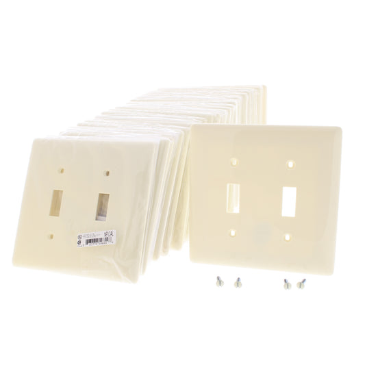 Hubbell NPJ2AL Almond 2-Gang MidSize Toggle Switch Cover Nylon Wallplates 25pcs