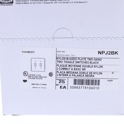 Hubbell NPJ2BK Black 2-Gang MidSize Toggle Switch Cover Nylon Wallplates 25-Pack