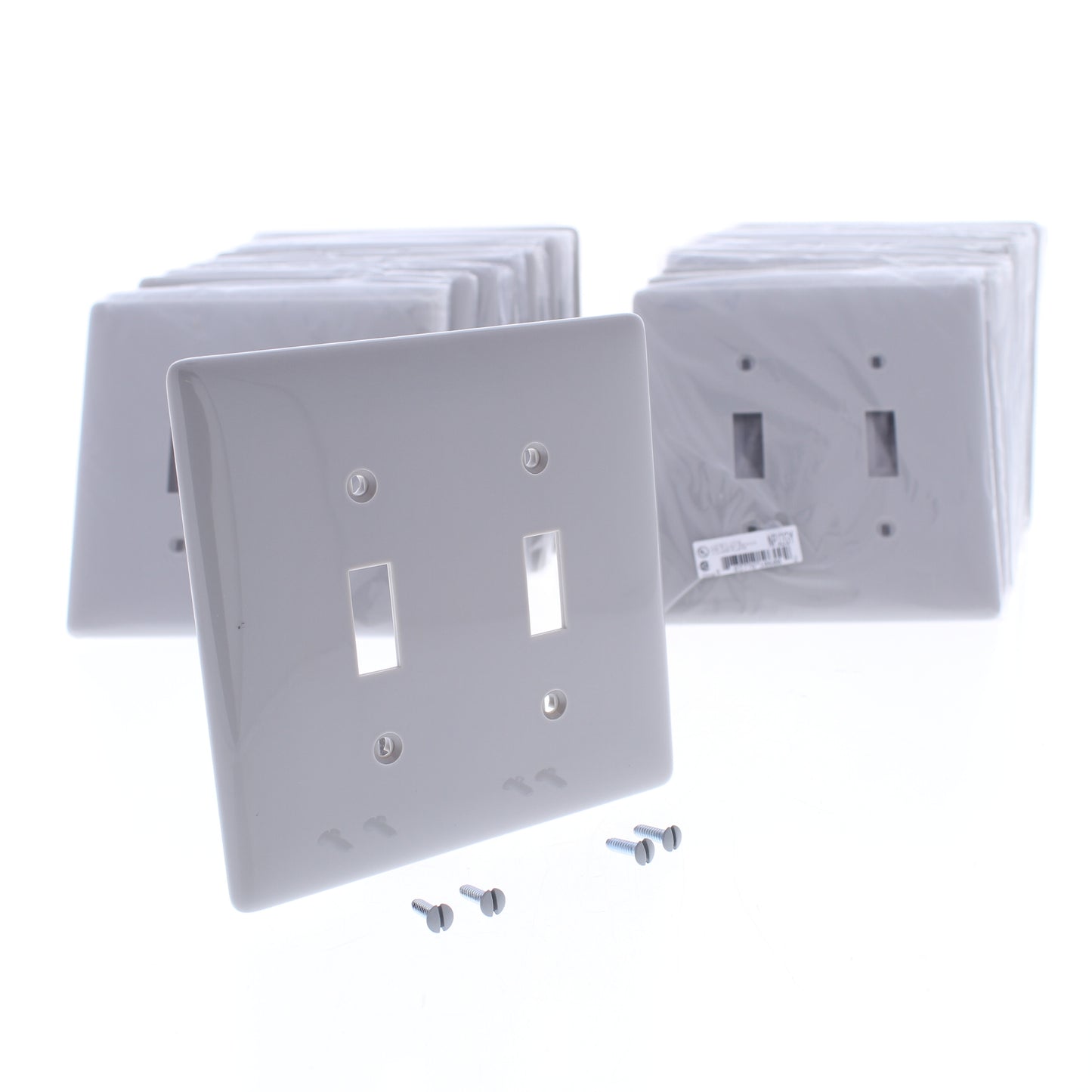 Hubbell NPJ2GY Gray 2-Gang Mid-size Toggle Switch Cover Nylon Wallplates 25-Pack
